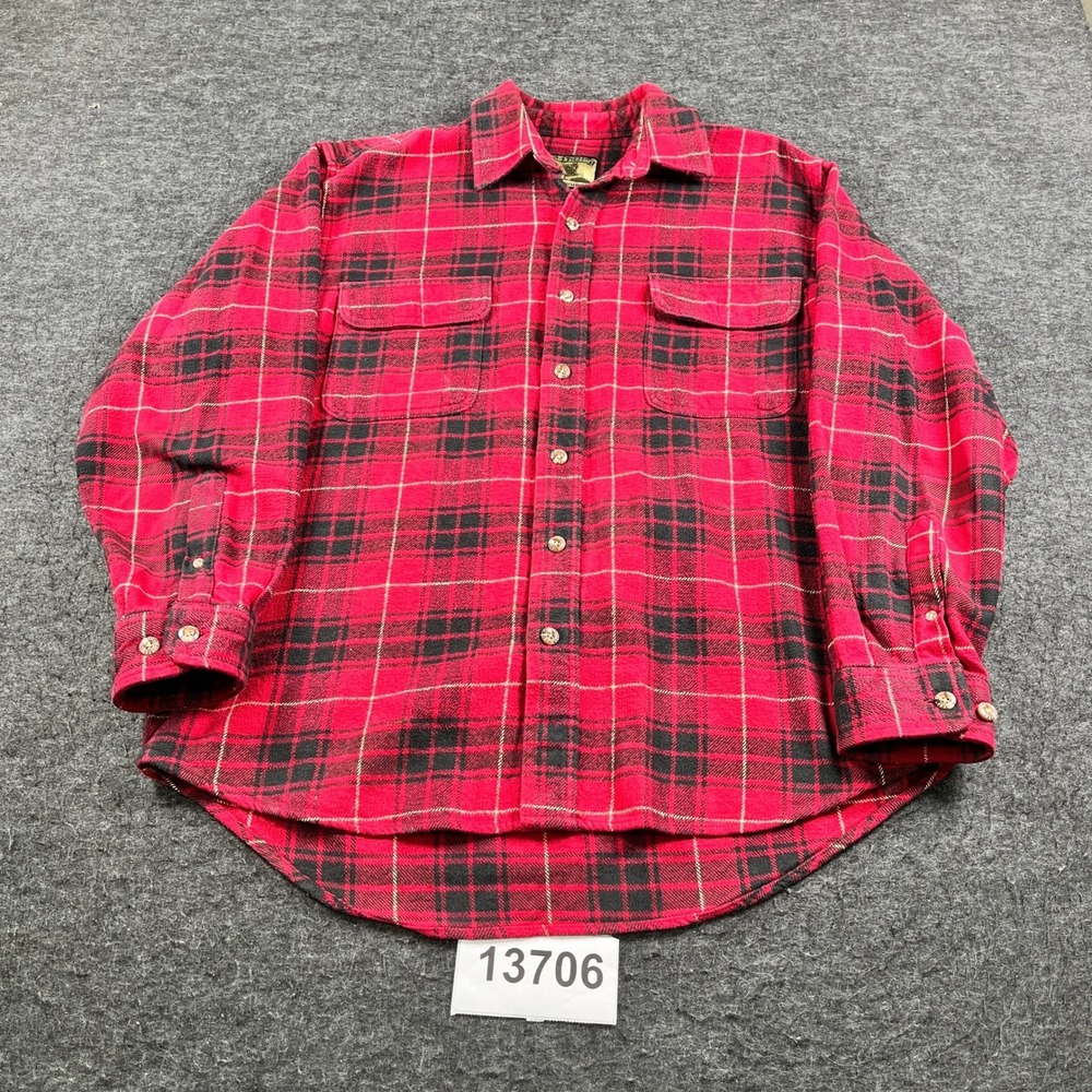Field & Stream Flannel Shirt Mens M Red Plaid Excellent Cotton Button Down